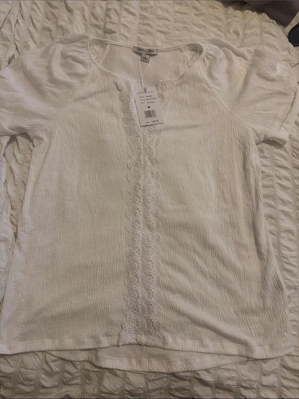 Isabel Garcia White Lace-Trim Short Sleeve Blouse